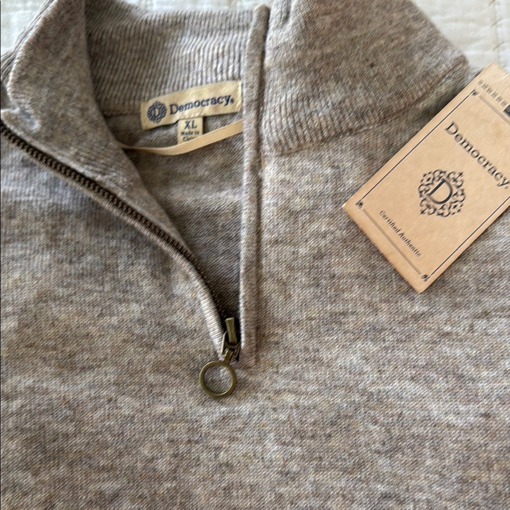 Democracy Women's Heather Oatmeal Half Zip Sweater